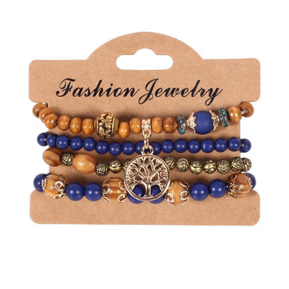 Handmade Bohemia Wood Beads Chain Bracelet Set