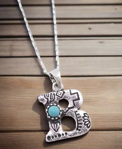 Turquoise Initial Leatters Necklace