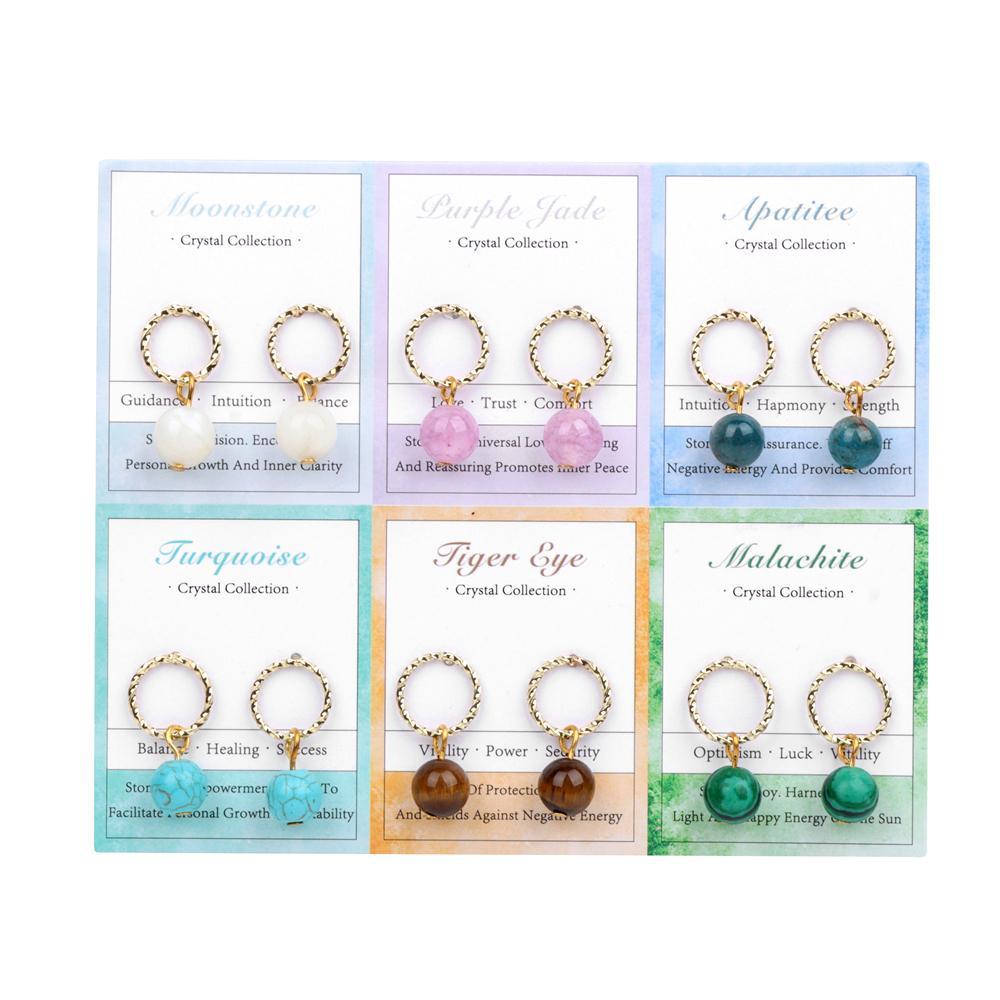 6 Pairs Pack 8MM Beads Natural Stone Earrings Set