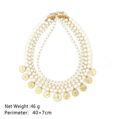 Antique Jewelry Imitation Pearl with Golden Coin Necklace