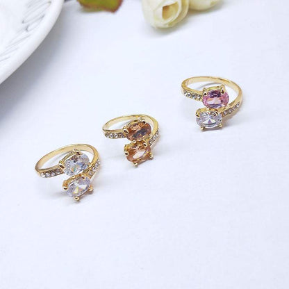 100Pcs Gold Plated Colorful Zircon Ring,Assorted style