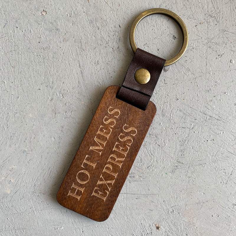 Creative Gift Keychain Wood Leather Pendant Keychain