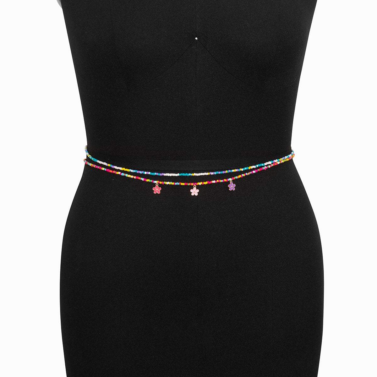 Colorful Beaded Waist Chain Geometric Stretch Body Chain