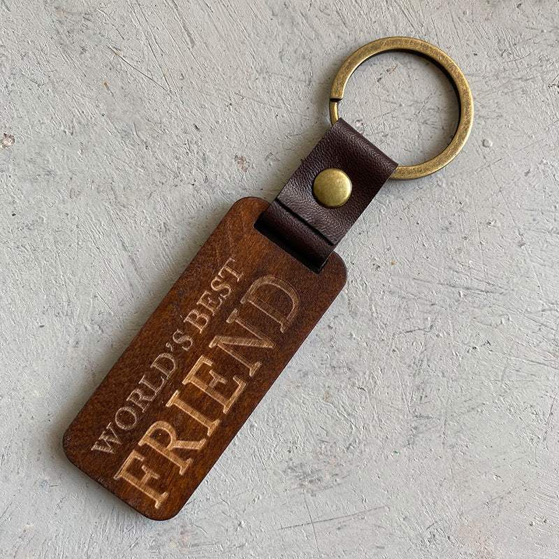 Creative Gift Keychain Wood Leather Pendant Keychain