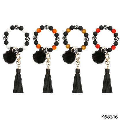 Silicone Bead Ball Tassel Skull Bracelet Keychain