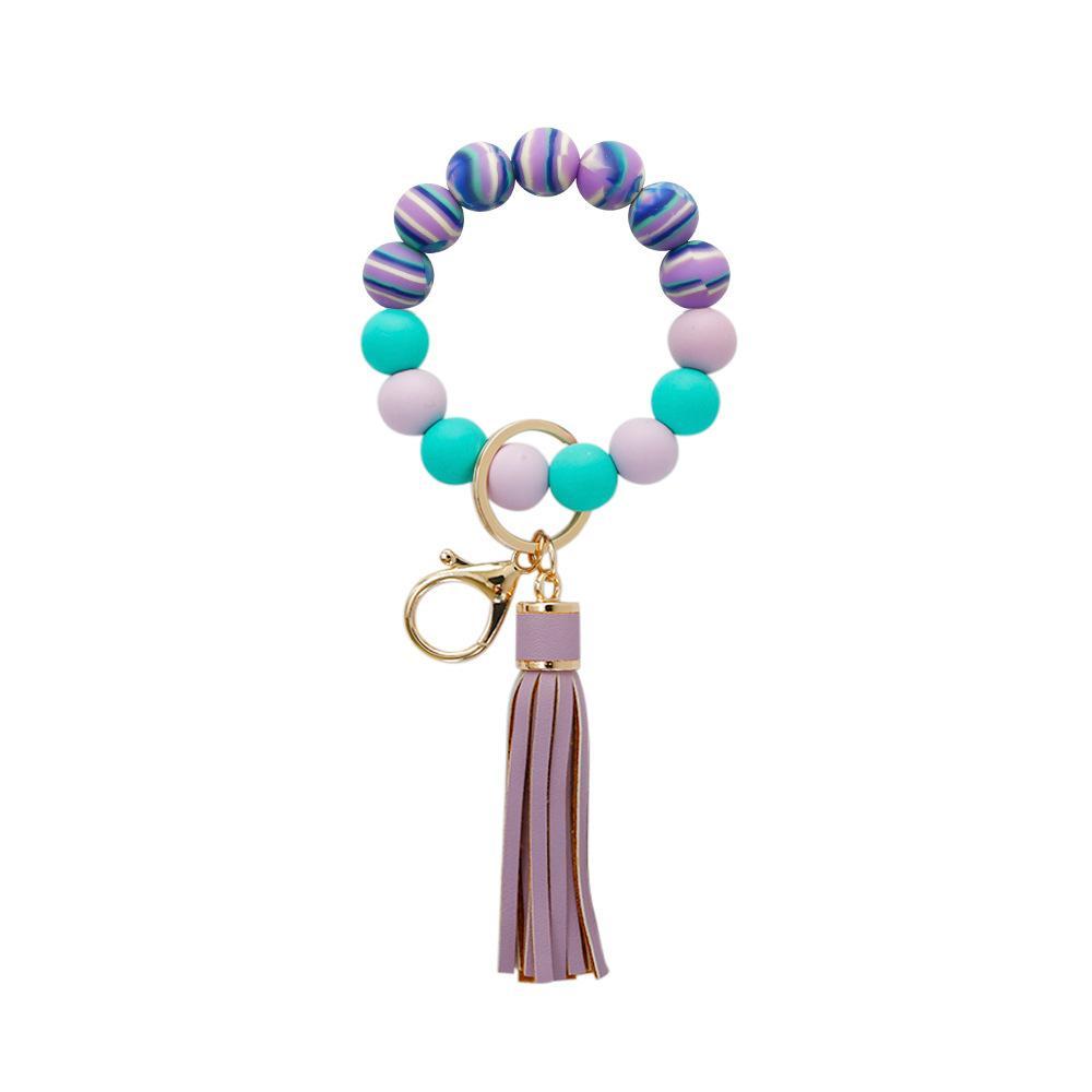 Color Silicone Beads Tassel Bracelet Wrist Keychain