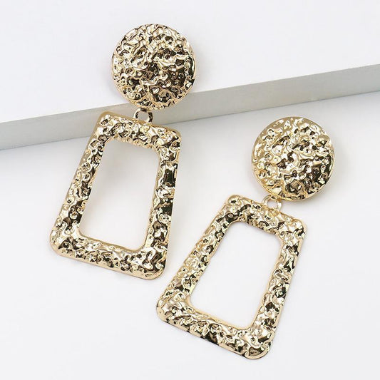 New Embossed Geometric Irregular Embossed Metal Women's Earrings