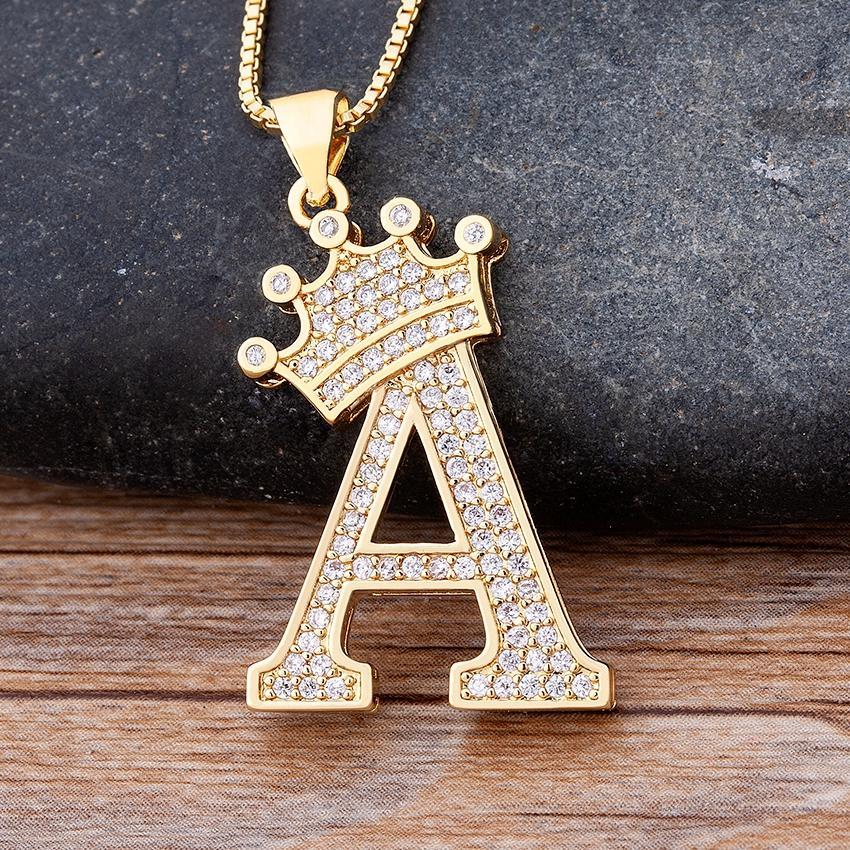 Zircon A-Z Crown Alphabet Necklace